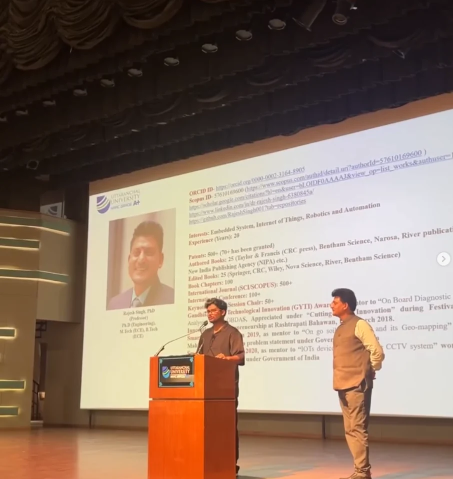 RedSan founder addressing students and faculty at Uttaranchal University